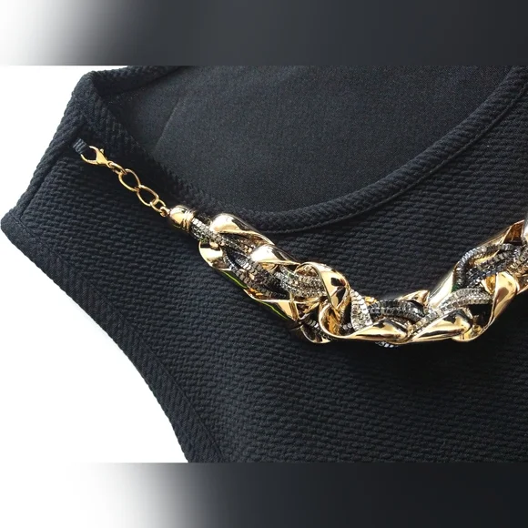 Thalia Sodi Sleeveless Top Black Solid &  Detachable Gold Silver Necklace Chain - Picture 5 of 12